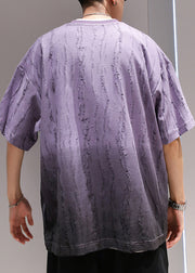 Original Purple Embroidered Perforated T Shirt Men's Summer