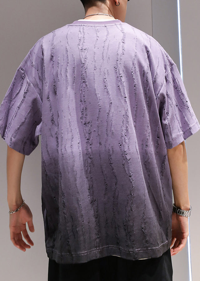 Original Purple Embroidered Perforated T Shirt Men&