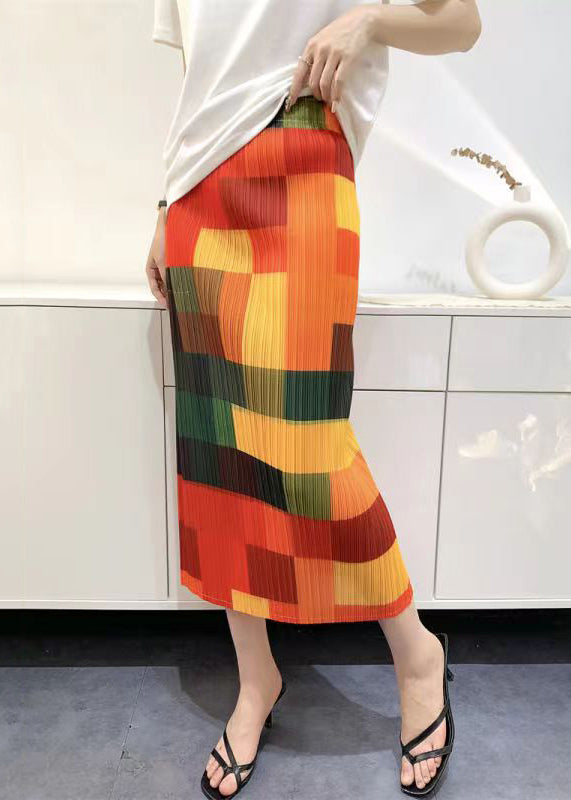 Original Rainbow Plaid Printed Pleated High Waist Skirt Summer