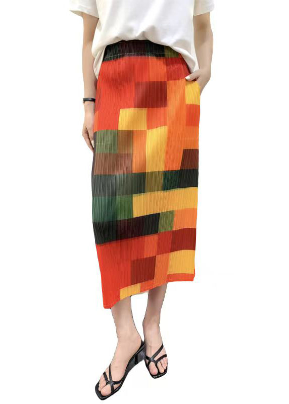 Original Rainbow Plaid Printed Pleated High Waist Skirt Summer