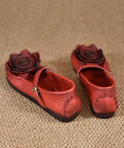 Original Retro Flower One Word Buckle Red Soft Sole Penny Loafers