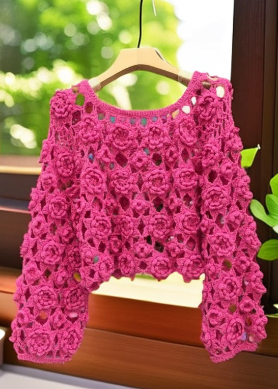 Original Rose Hollow Out Floral Knit Sweaters Spring