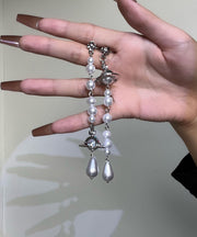 Original Silk Sterling Silver Pearl Asymmetric Saturn Drop Earrings