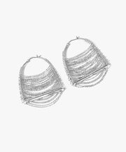 Original Silk Sterling Silver Zircon Chain Bag Hoop Earrings