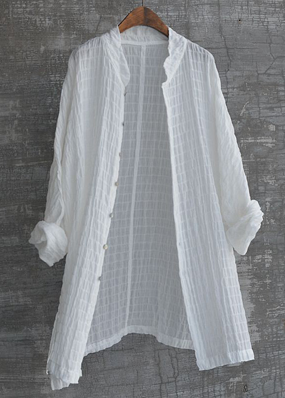 Original White Stand Collar Button Linen Shirt Fall