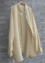 Original White Stand Collar Button Linen Shirt Fall