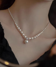 Original White Sterling Silver Zircon Pearl Pendant Necklace