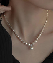 Original White Sterling Silver Zircon Pearl Pendant Necklace