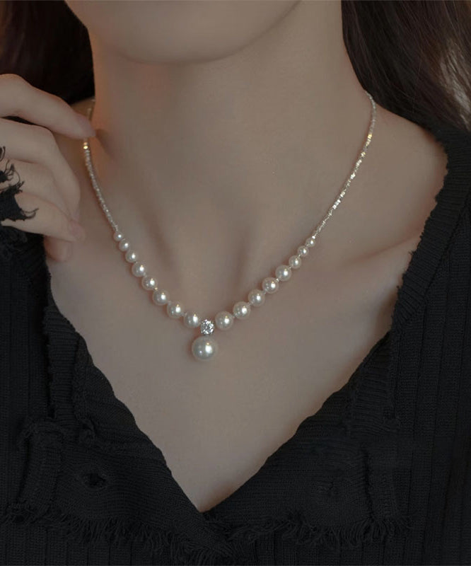 Original White Sterling Silver Zircon Pearl Pendant Necklace