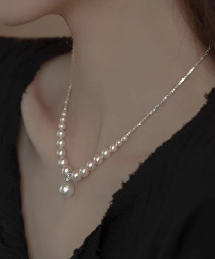 Original White Sterling Silver Zircon Pearl Pendant Necklace