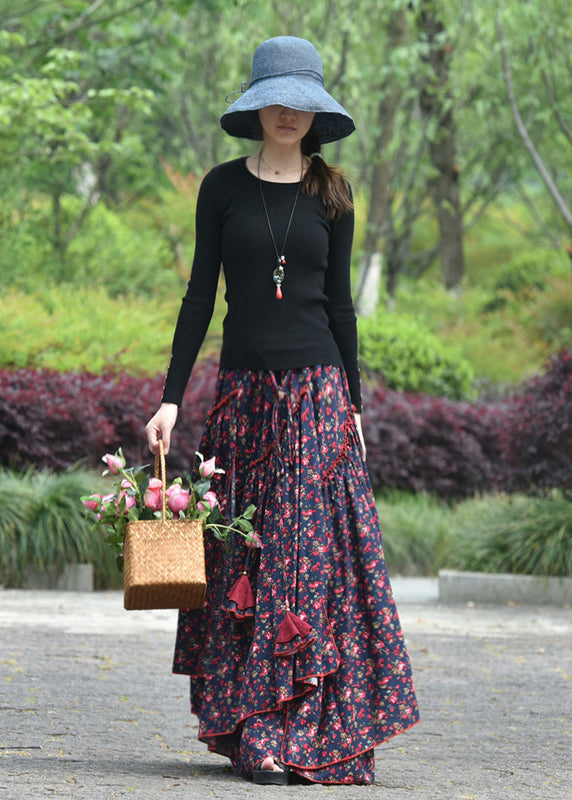 Original Wrinkled Asymmetrical Print Cotton Skirts Spring