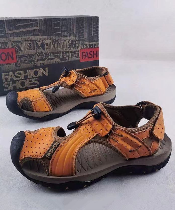 Outdoor Leisure Beach Cowhide Leather Hollow Out Sandals