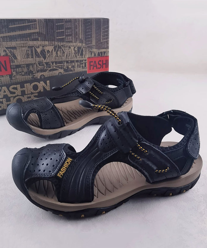 Outdoor Leisure Beach Cowhide Leather Hollow Out Sandals