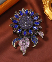 Oversize Champagne Alloy Crystal Zircon Sunflowers Brooches