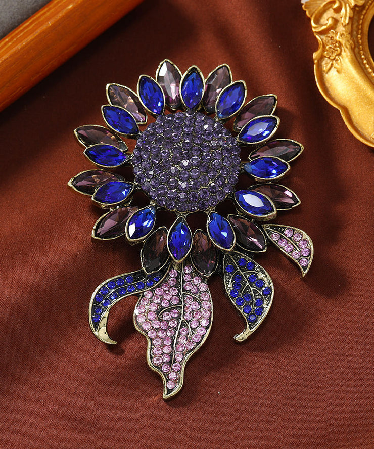 Oversize Champagne Alloy Crystal Zircon Sunflowers Brooches