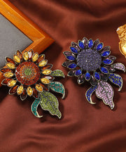 Oversize Champagne Alloy Crystal Zircon Sunflowers Brooches