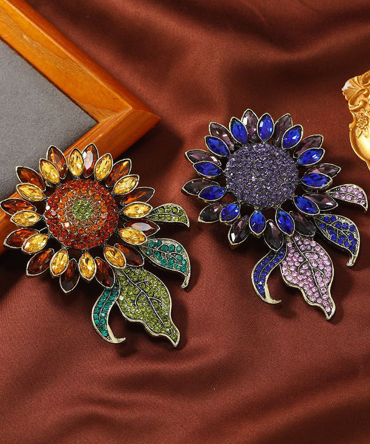 Oversize Champagne Alloy Crystal Zircon Sunflowers Brooches