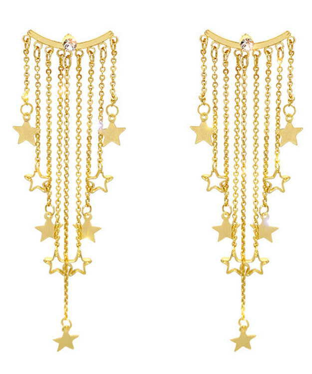 Oversize Gold Alloy Star Tassel Drop Earrings