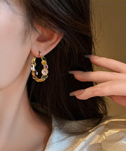 Oversize Gold Copper Alloy Floral Drip Glaze Hoop Earrings