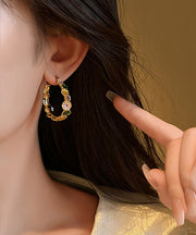 Oversize Gold Copper Alloy Floral Drip Glaze Hoop Earrings