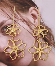 Oversize Gold Metal Alloy Floral Hollow Out Drop Earrings