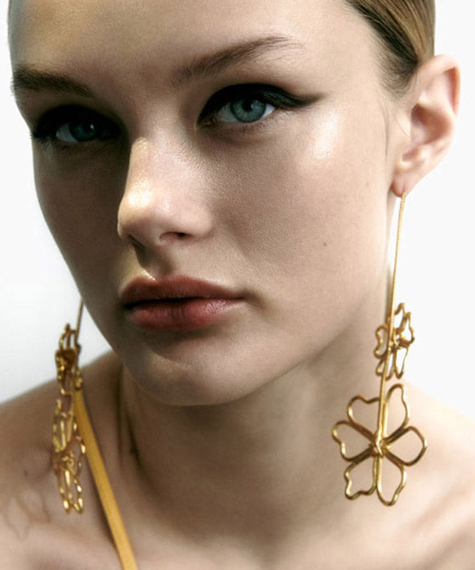 Oversize Gold Metal Alloy Floral Hollow Out Drop Earrings