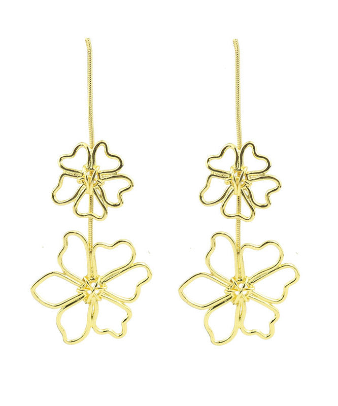 Oversize Gold Metal Alloy Floral Hollow Out Drop Earrings