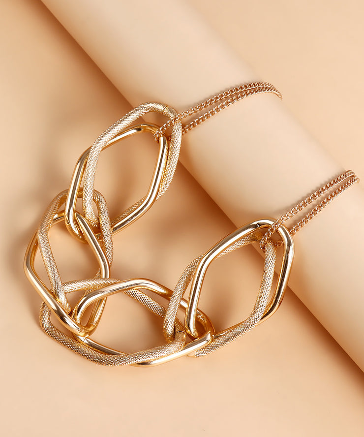 Oversize Gold Metal Alloy Geometry Chai Collar Necklace