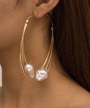 Oversize Gold Multiple Layers Metal Pearl Hoop Earrings