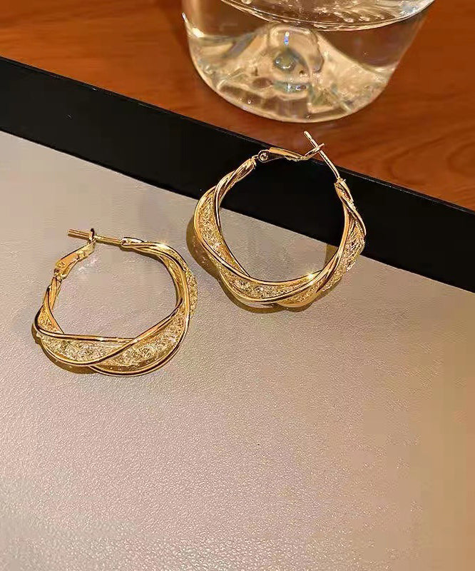 Oversize Gold Sterling Silver Overgild Crystal Hoop Earrings