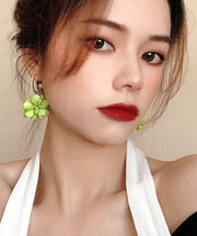 Oversize Green Overgild Zircon Pearl Flower Hoop Earrings