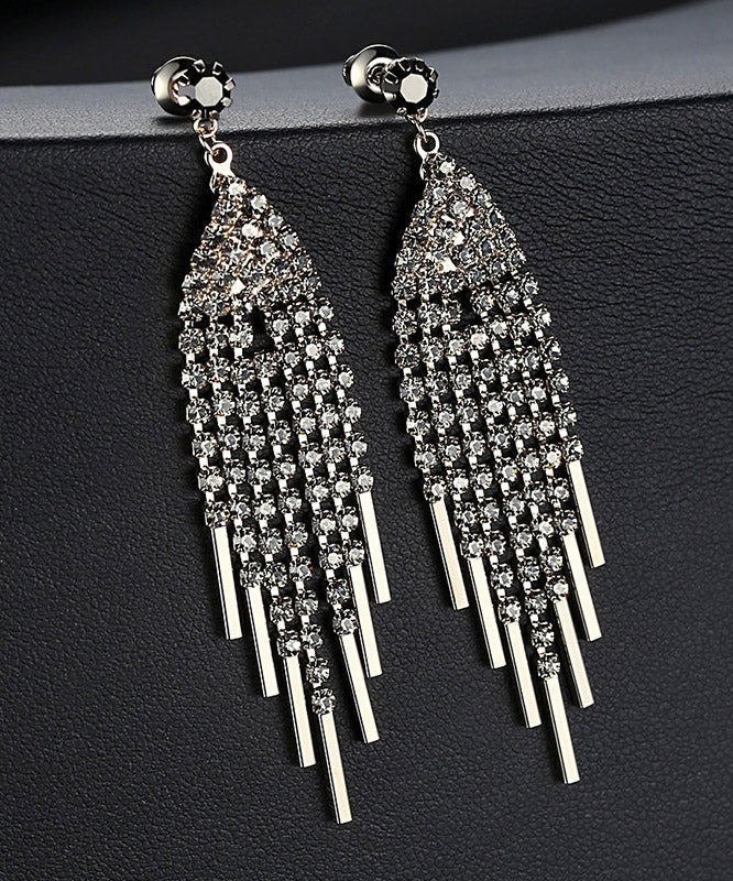 Oversize Grey Zircon Tassel Drop Earrings