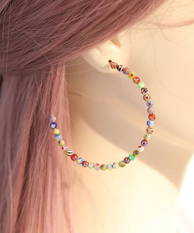 Oversize Rainbow Stainless Steel Coloured Glaze Beading Hoop Earrings