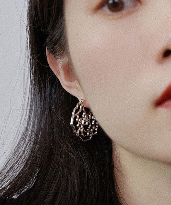 Oversize Silk Alloy Rose Hollow Out Hoop Earrings