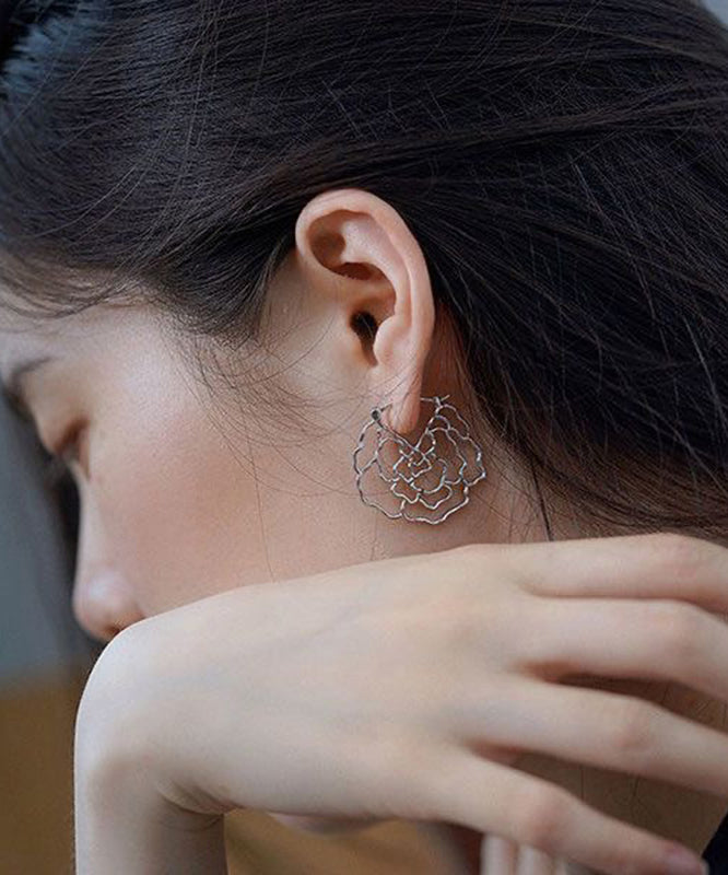 Oversize Silk Alloy Rose Hollow Out Hoop Earrings