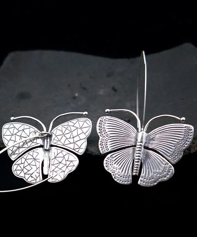 Oversize Silk Sterling Silver Butterfly Hoop Earrings