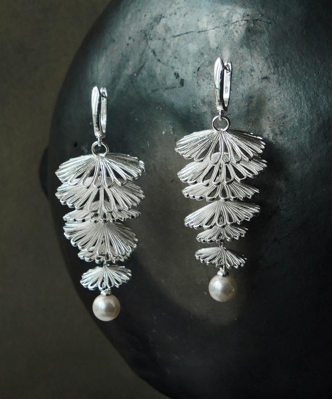 Oversize Silk Sterling Silver Pearl Tree Drop Earrings