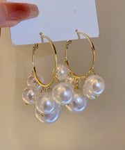 Oversize White Metal Alloy Pearl Hoop Earrings