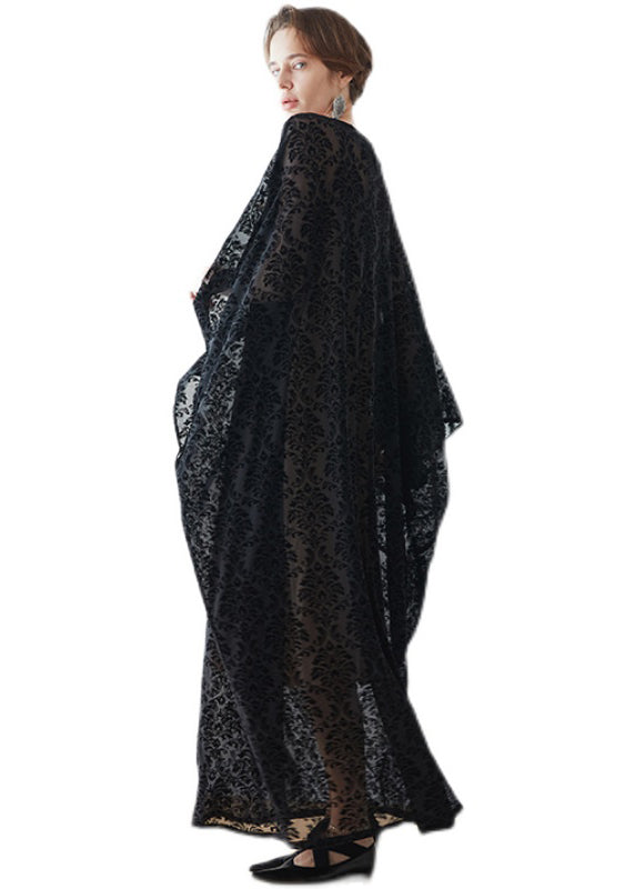 Oversized Black O Neck Jacquard Velour Robe Dresses Summer