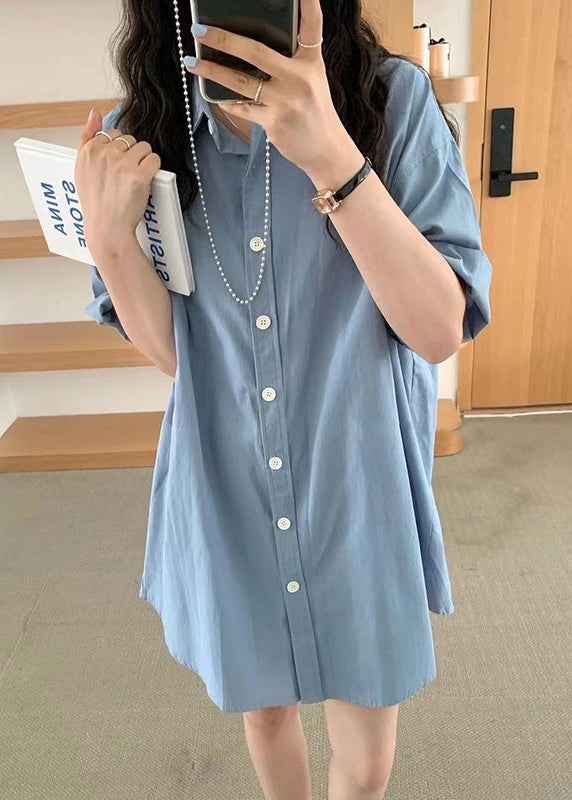 Oversized Green Peter Pan Collar Button Cotton Shirts Tops Summer