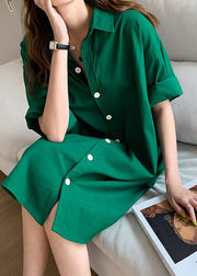 Oversized Green Peter Pan Collar Button Cotton Shirts Tops Summer