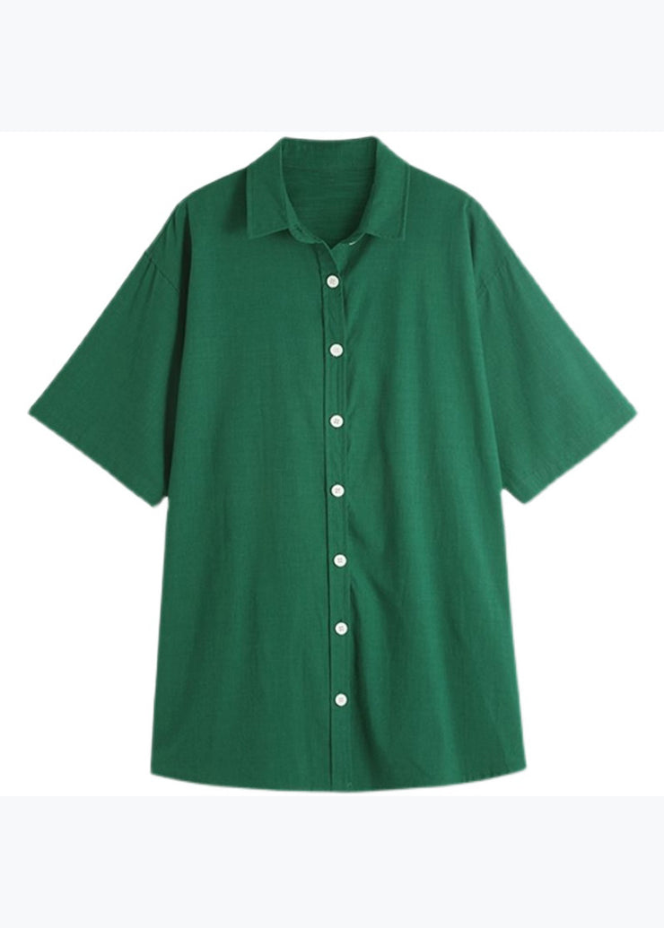 Oversized Green Peter Pan Collar Button Cotton Shirts Tops Summer
