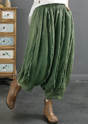 Oversized Green Pockets Wrinkled Patchwork Linen Harem Pants Summer