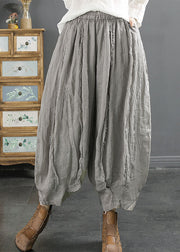 Oversized Green Pockets Wrinkled Patchwork Linen Harem Pants Summer