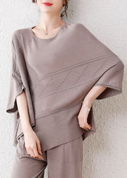 Oversized Pink O Neck Asymmetrical Thin Knit Sweater Batwing Sleeve