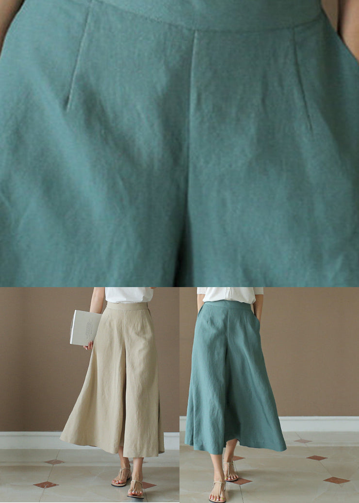 Peacock Blue Elastic Waist Solid Wide Leg Pants