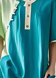Peacock Blue Patchwork Cotton Long Dress Side Open Summer