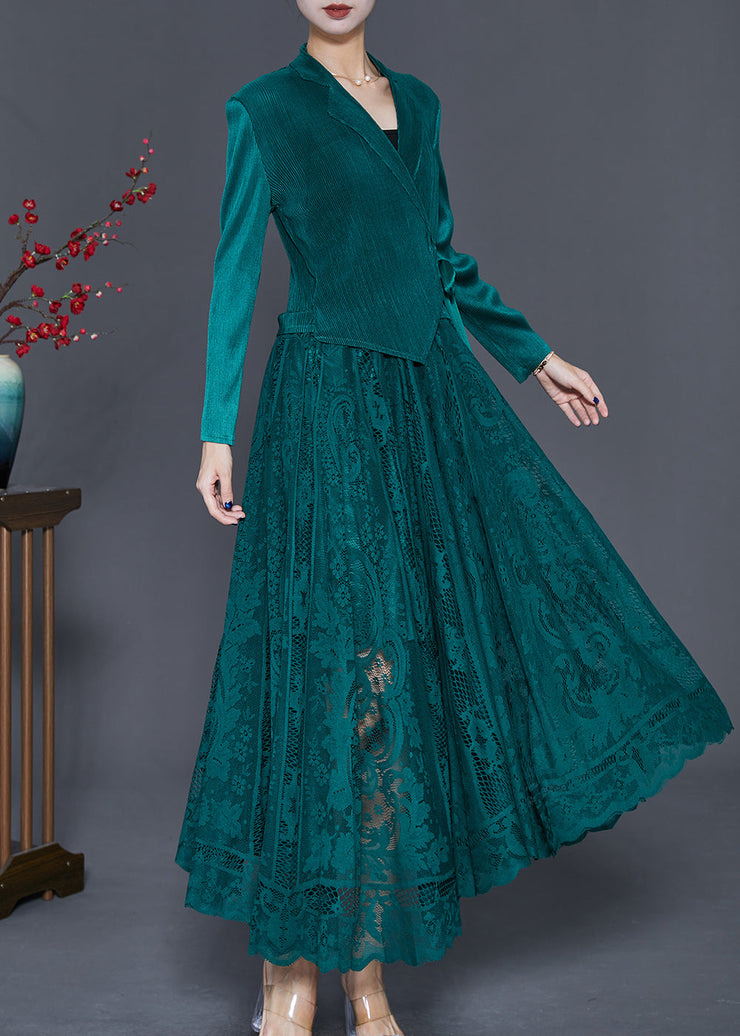 Peacock Green Patchwork Silk Velour Cinched Dress Exra Large Hem Fall