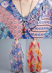 Pink Blue Patchwork Vacation Cotton Maxi Dresses Summer