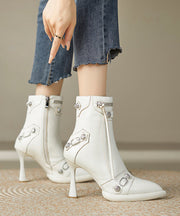 Pink Boots Stiletto Sheepskin Stylish Splicing Tassel Rivet